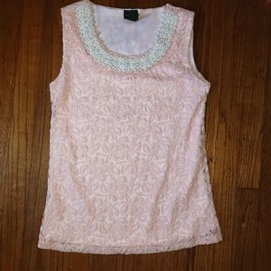 Pink Lace Top with Pearls sz Small